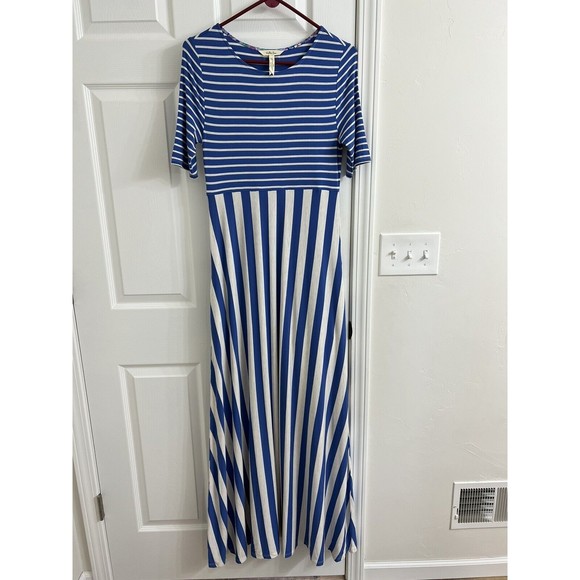 Matilda Jane Women’s Size Small Maxi Dress, Out Of The Blue, Blue & Gray Stripe! - Picture 1 of 6